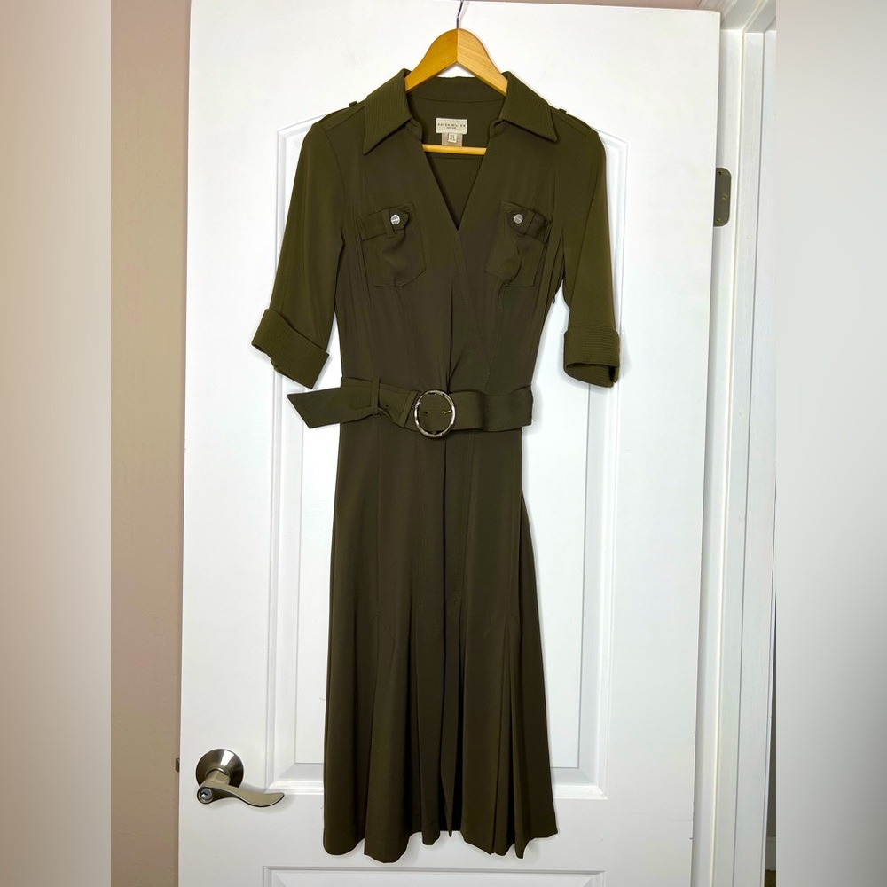 Karen Millen army green belted shirt dress size 4